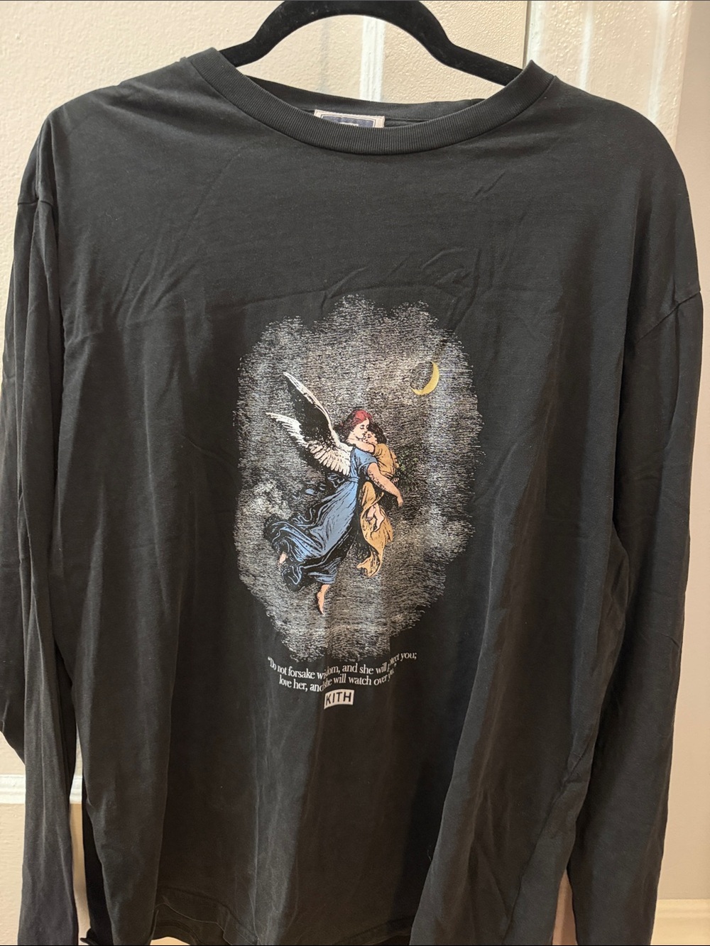 Kith Black Long Sleeve Tee with Angel Graphic